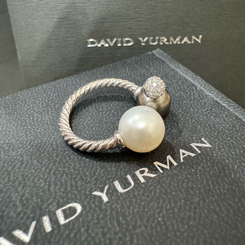 David Yurman Solari Cluster Ring in 18k White Gold with Pearls and Diamonds